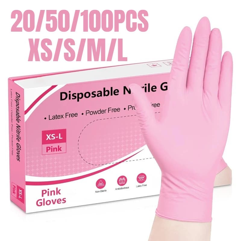 20/50/100PCS Guanti in nitrile monouso rosa Guanti per la pulizia della casa per piatti puliti Tintura dei capelli Strumenti per la pulizia della cucina fai da te