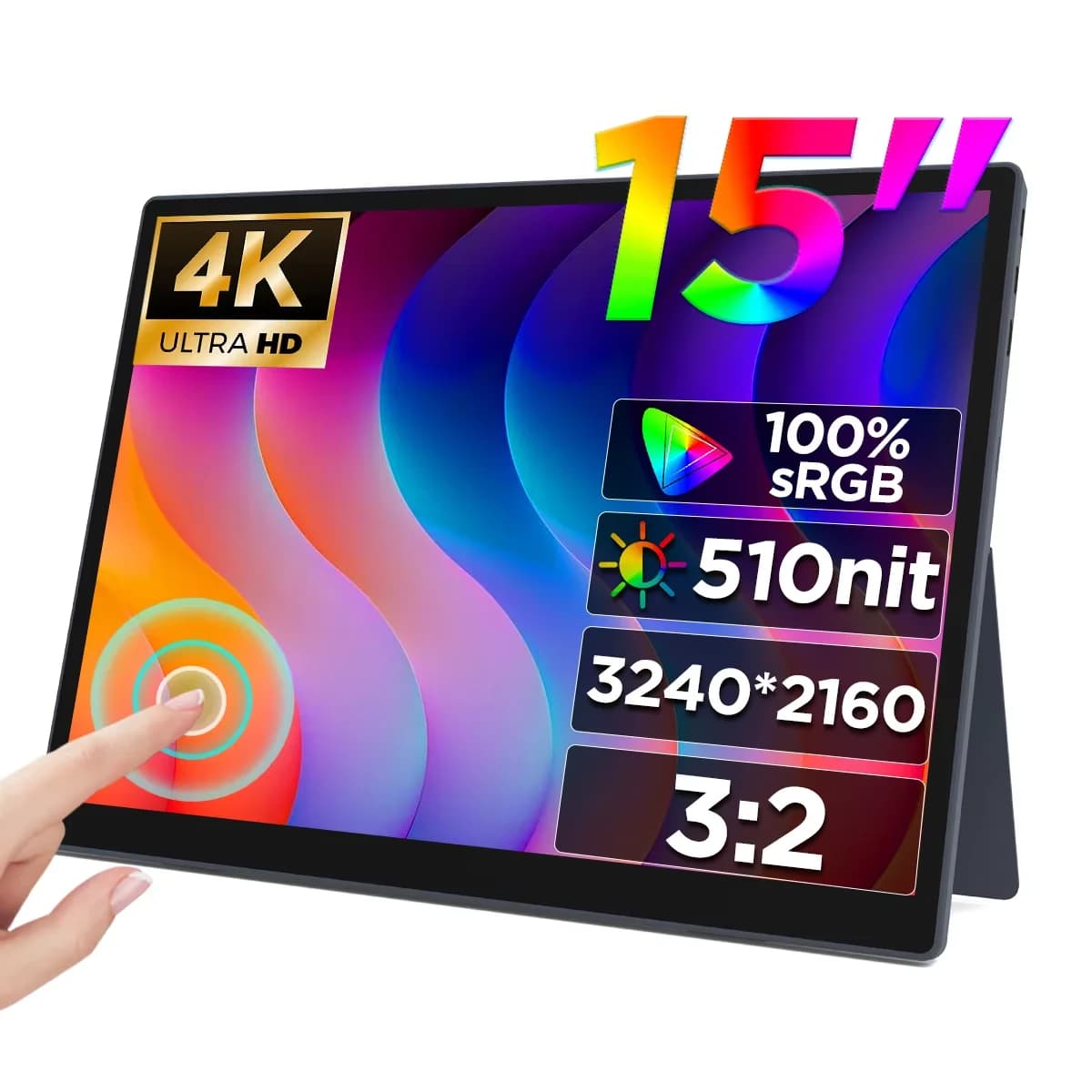 HAILESI Monitor mobile 15 pollici 4K 3240x2160 Touch Panel Rapporto schermo 3:2 Alta luminosità 450 nit IPS Gamut HDR Ultra-sottile