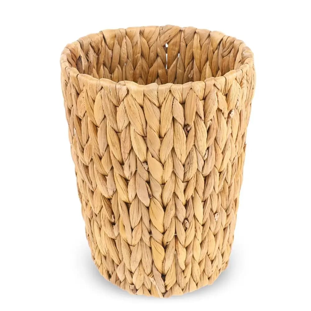 Cestino Portarifiuti Piccolo in Giacinto d'Acqua Intrecciato a Mano per Arredamento Boho in Bagno, Cucina o Soggiorno