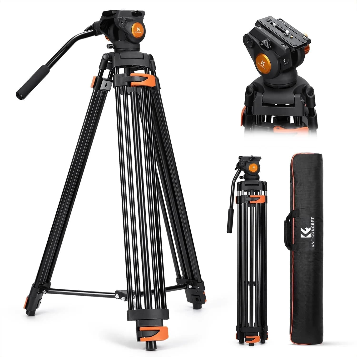 Treppiede Professionale con Testa Fluida e Smorzamento Fluido, in Alluminio Resistente per Fotocamere DSLR e Videocamere, Carico Massimo 8 kg