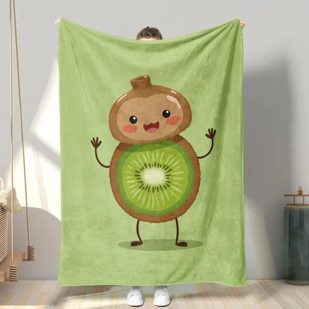 Cute kiwi fruit pattern Flannel printed blanket suitable for all seasons suitable for living room office sofa and travel
