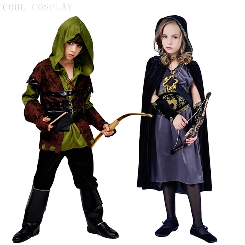 Costume da Cacciatore per Bambini e Bambine, Costume da Arciere Robin Hood per Halloween, Carnevale, Feste e Spettacoli Teatrali