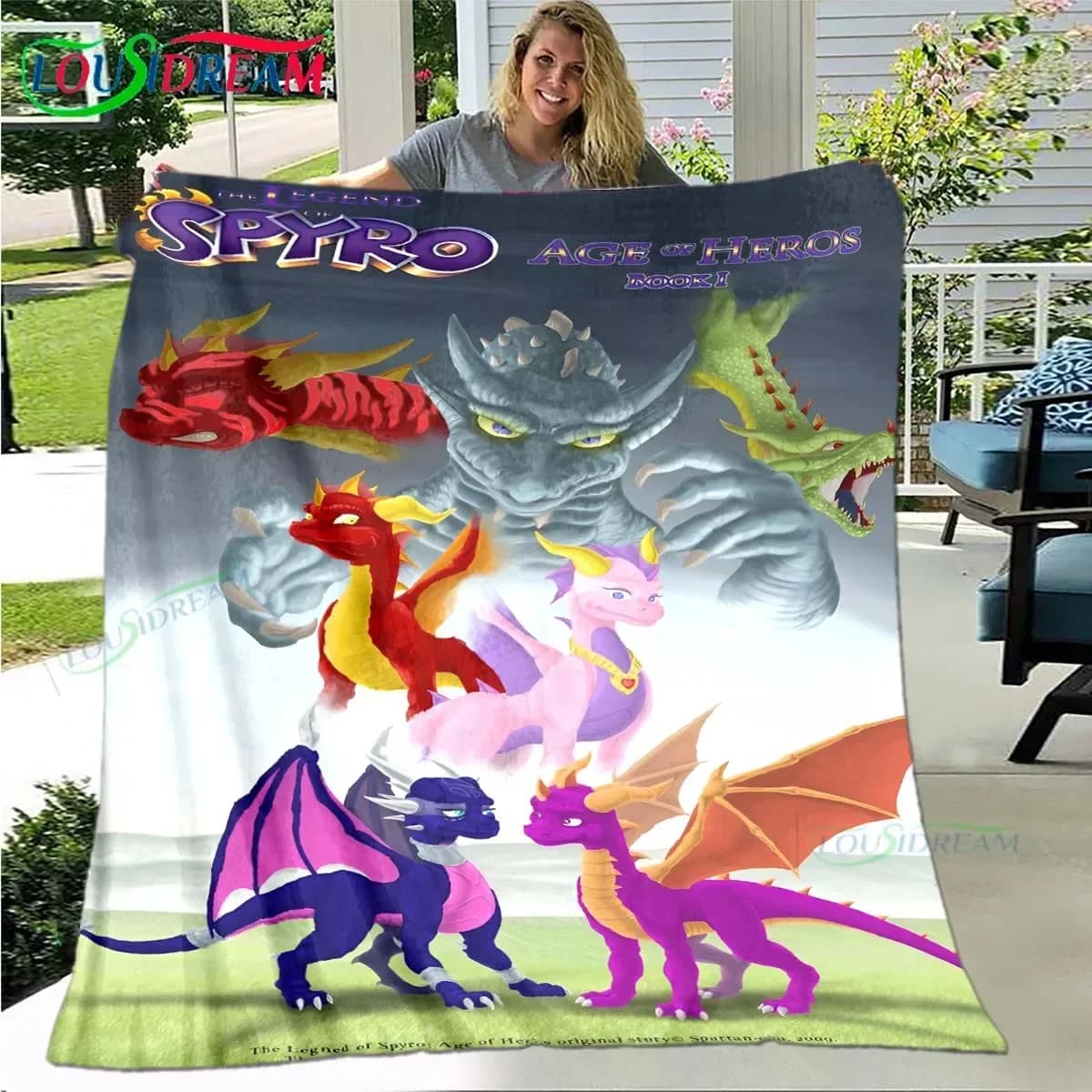 Coperta 3D Classica S-Spyro Dragon, Coperta Sottile in Flanella con Stampa Artistica, Portatile per Casa, Viaggi, Ufficio, Pausa Pranzo, Regalo