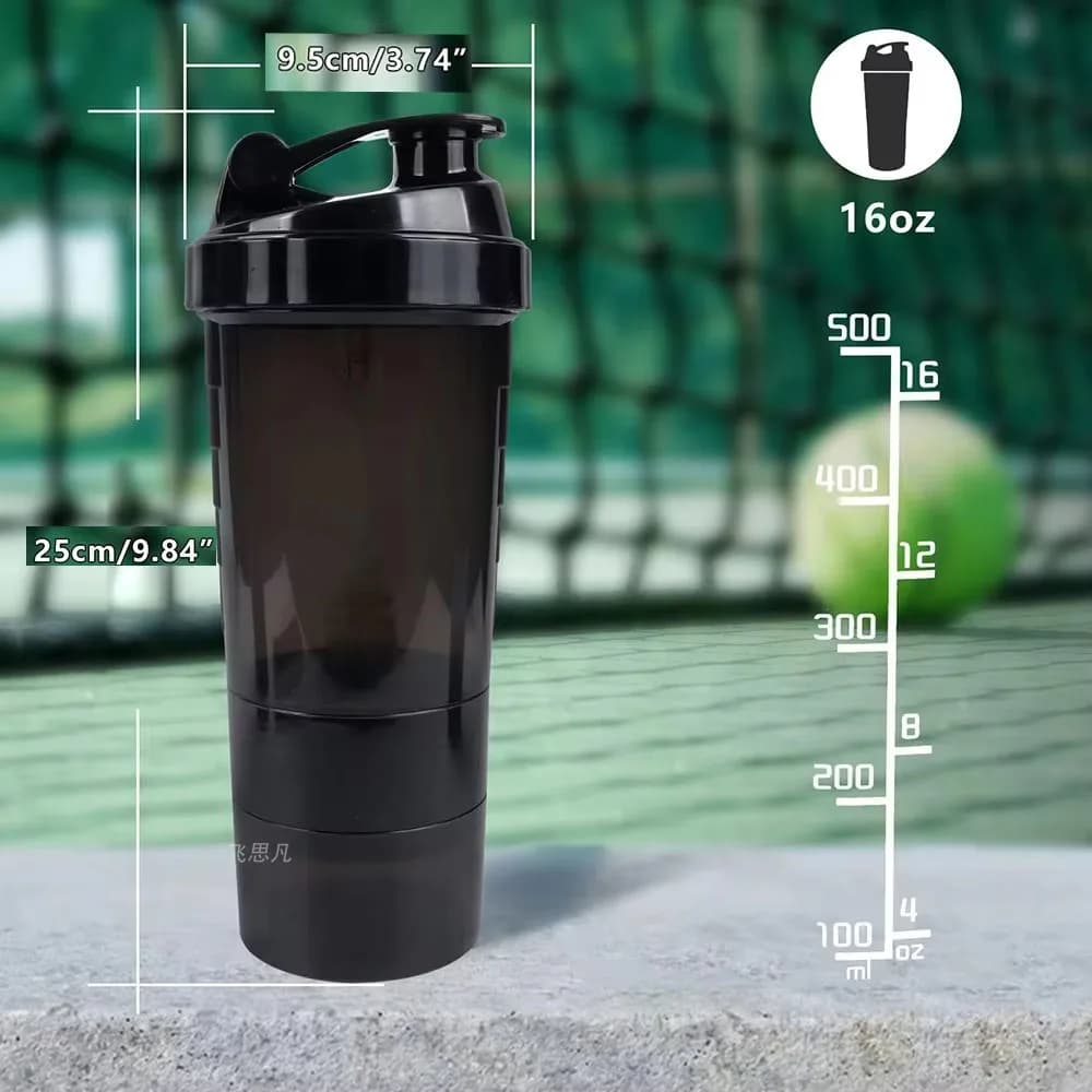 Portable 3 Layers Shaker Bottle Plastic Protein Powder Mix Cup Multifunctional Sports Water Bottle for Gym Exercise