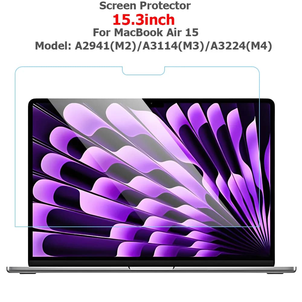 Proteggi schermo per MacBook Air 15 2023-2025 Rilasciato da 15,3 pollici Modello A2941 M2 A3114 M3 A3241 M4 Vetro temperato per laptop trasparente
