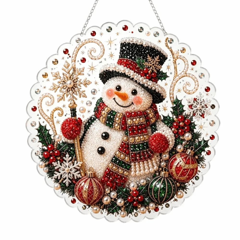 Acrylic Round Board Christmas Diamond Painting Set 5D DIY Craft Pearl Painting Kit Material Kit Self-Adhesive