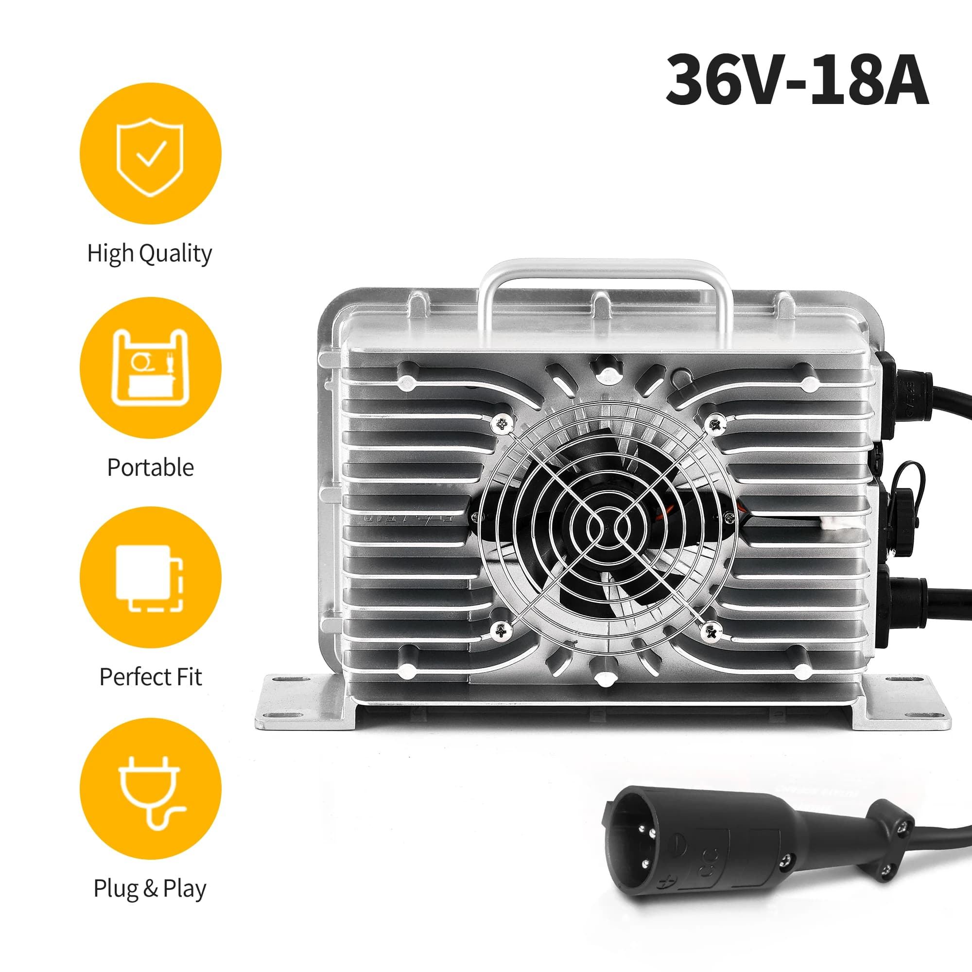 Caricatore per carrello da golf da 36 Volt 18 A Spina rotonda a 3 pin per batteria per carrello da golf, litio, LiFePO4, batterie intelligenti AGM/Gel/SLA al piombo-acido