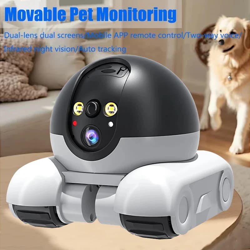 Telecamera Robotica WIFI a Doppia Lente con Monitoraggio a Doppio Schermo 1080P HD PTZ IP, Telecamera di Sicurezza e Sorveglianza con Tracciamento Automatico per Bambini e Animali Domestici