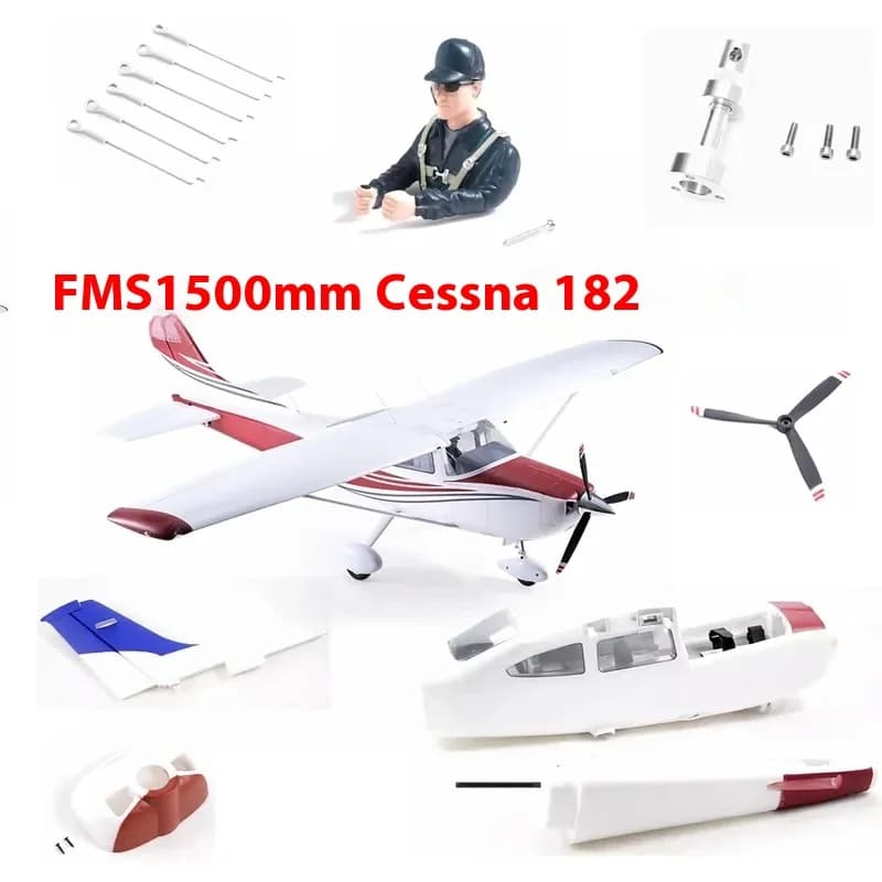Ffms 1500mm Cessna 182 Set completo di accessori per velivoli, fusoliera, carrello di atterraggio a coda piatta, adesivi per eliche, ala principale