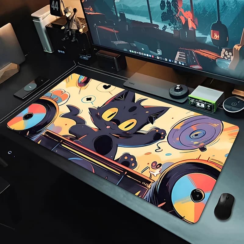 Cat Black Anime Kawaii Mouse Pad gomma antiscivolo Large Mousepad Gaming Gamer Cabinet Desk Mat tastiera tappetino da tavolo esteso tappeto