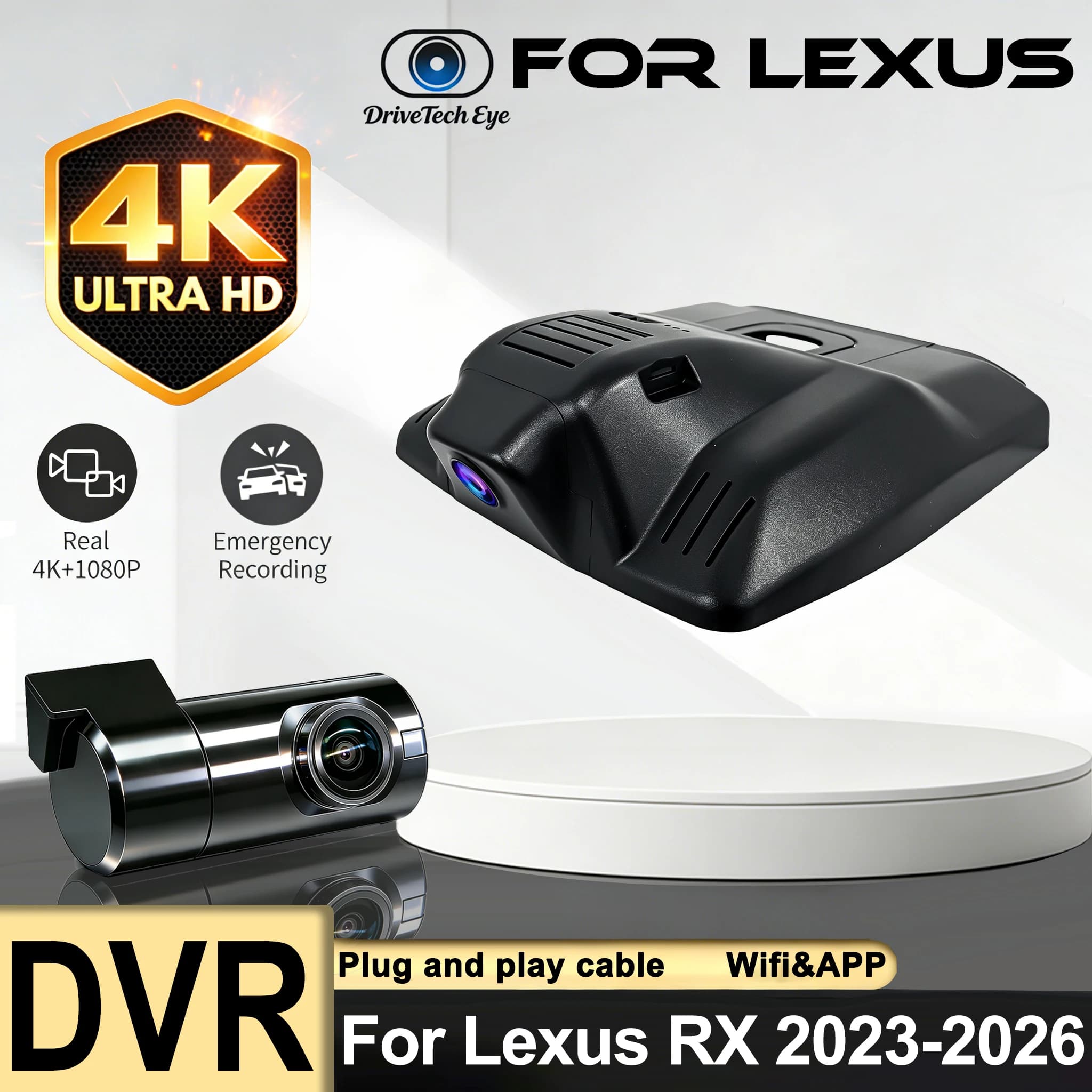 4K 2160P Plug and Play Dash Cam Suitable For Lexus RX 2023 2024 2025 2026,Car DVR WIFI Control by APP-