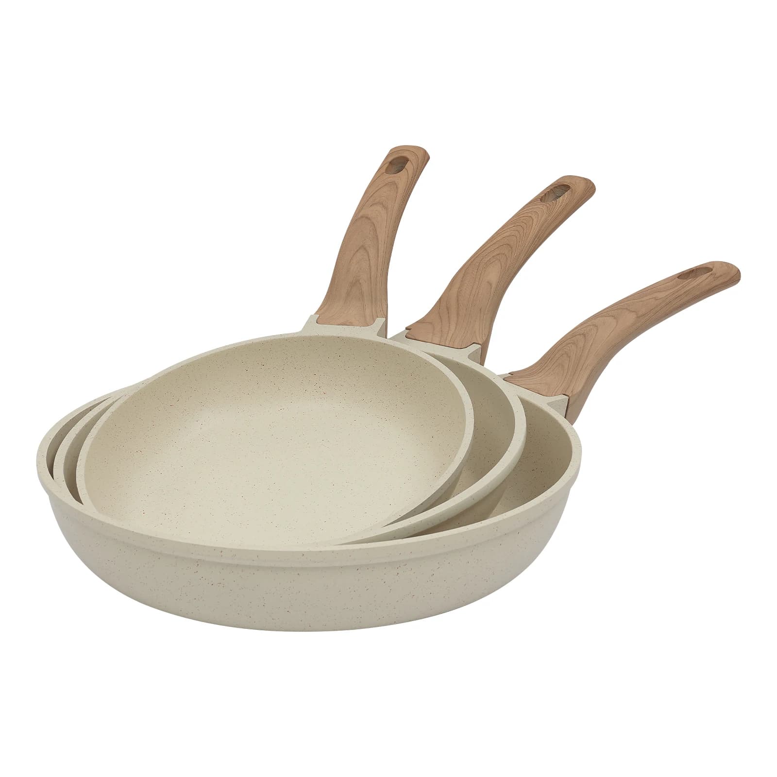 Set di 3 Padelle Antiaderenti in Acciaio Inox e Lega di Alluminio con Manico in Bakelite Lavabili in Lavastoviglie Padelle a Fondo Piatto di 3 Dimensioni per Fornelli a Induzione e Gas