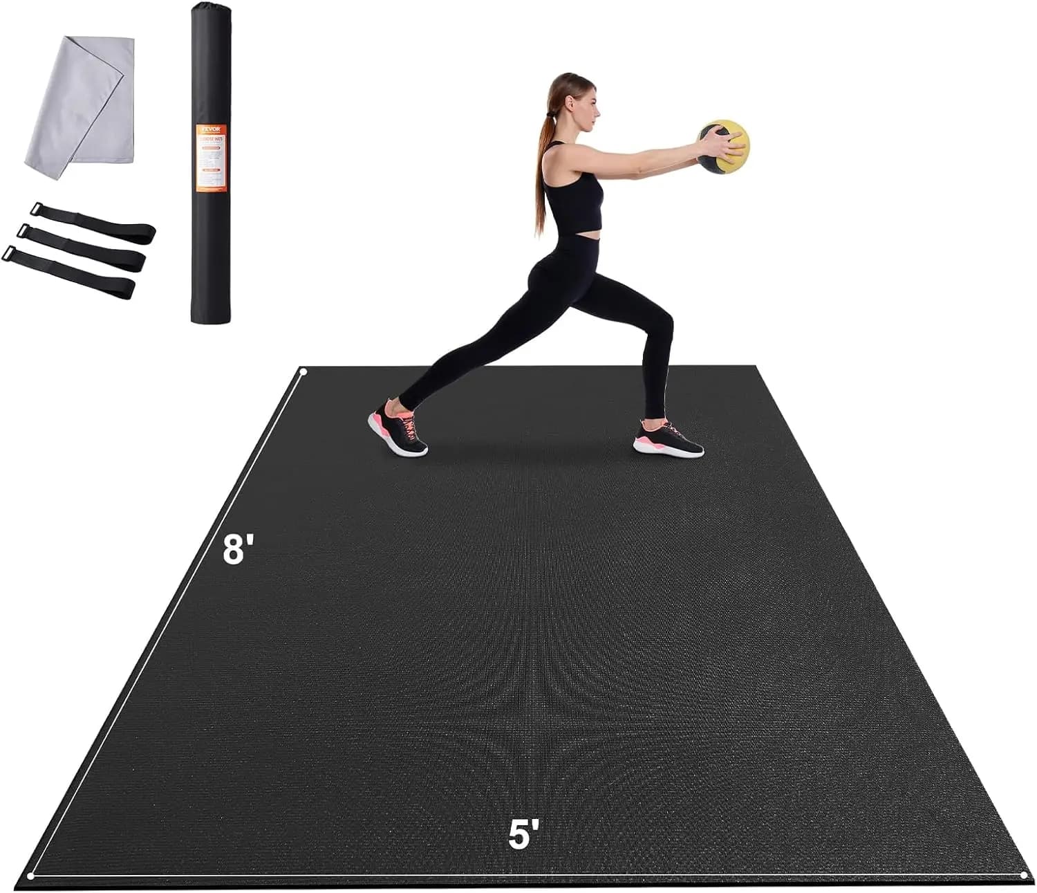 Tappetino per Esercizi Grande 12x6 ft, Extra Spesso 7mm Antiscivolo per Palestra Domestica, Yoga ed Esercizi a Terra con Borsa e Cinghia