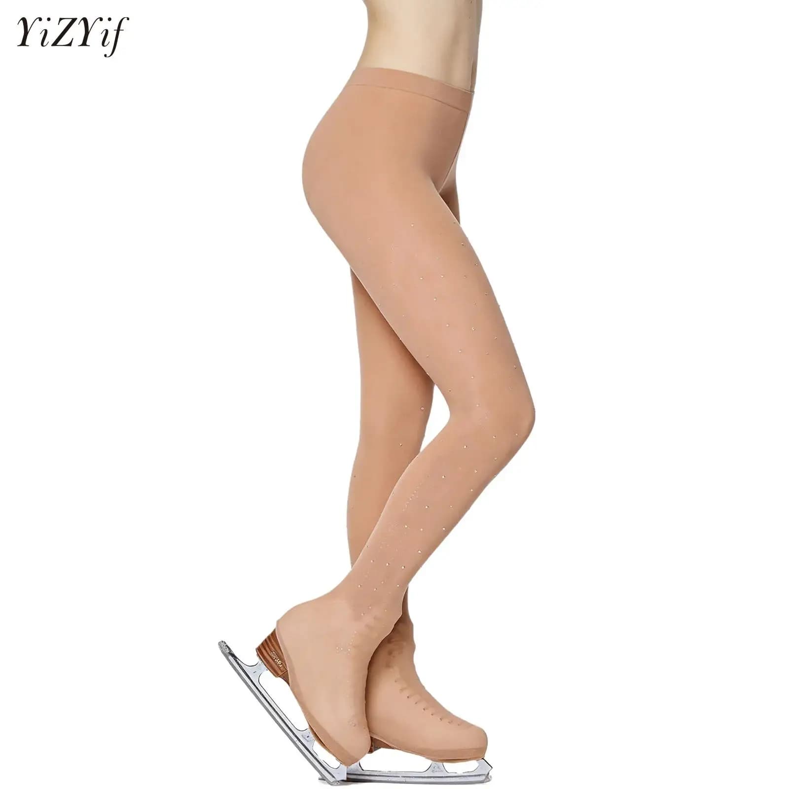 Pattinaggio su ghiaccio Pattinaggio di figura Collant per adulti Ginnastica Pantaloni con strass Calzini con scarpe Copri stivali Pantaloni collant lunghi