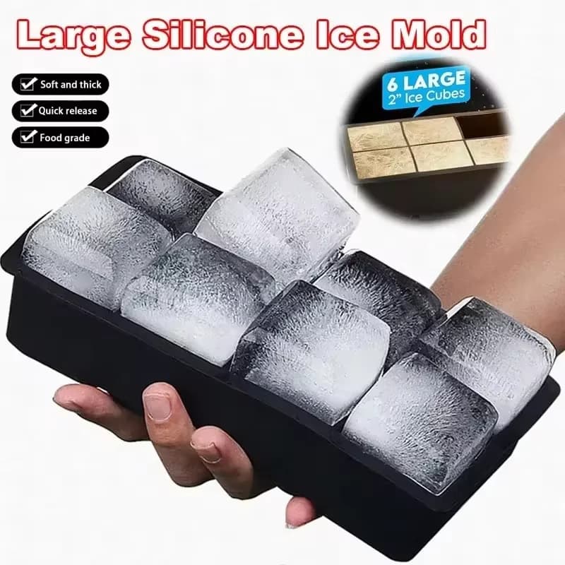4/6/8 Griglia Stampo per cubetti di ghiaccio in silicone Stampo per vassoio per cubetti di ghiaccio quadrato grande Creatore di cubetti di ghiaccio Non tossico Durevole Bar Pub Vino Creatore di blocchi di ghiaccio