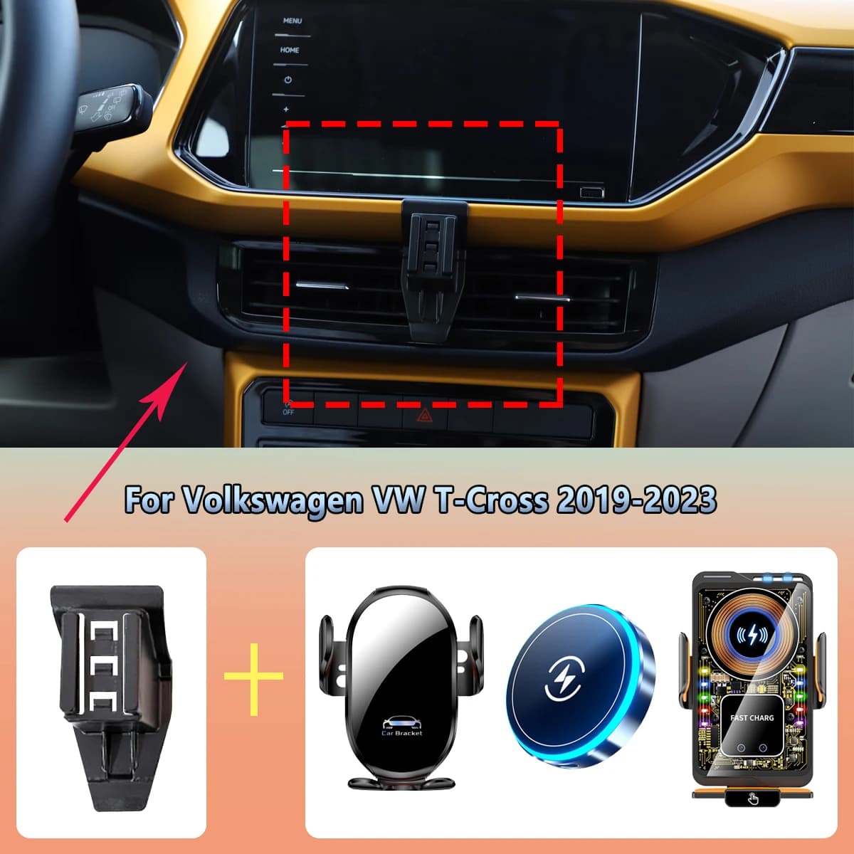Supporto per telefono per auto presa d'aria per Volkswagen VW T-Cross 2019 2020-2023 ricarica wireless caricabatteria per auto culla rack per accessori Magsafe
