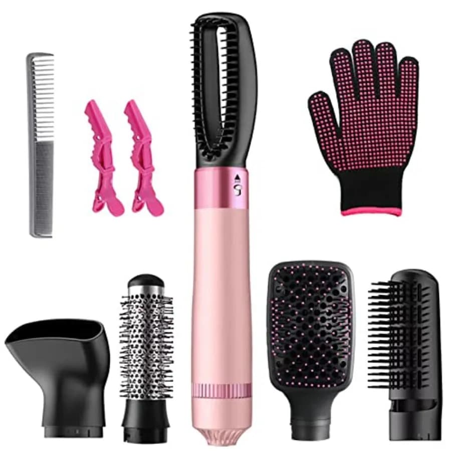 Bo'laiya 5-in-1 Hair Dryer Brush Negative Ion Hot Air Hair Dryer Brush Set Includes Curler, Straightener, Volumizer for All Hai