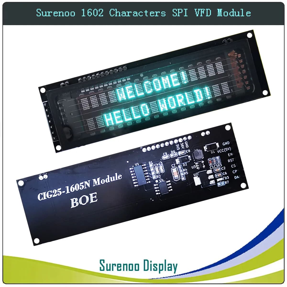 SPI VFD Surenoo 7P 1602162 16X2 serial LCD module display screen for Arduino STM32 C51 code