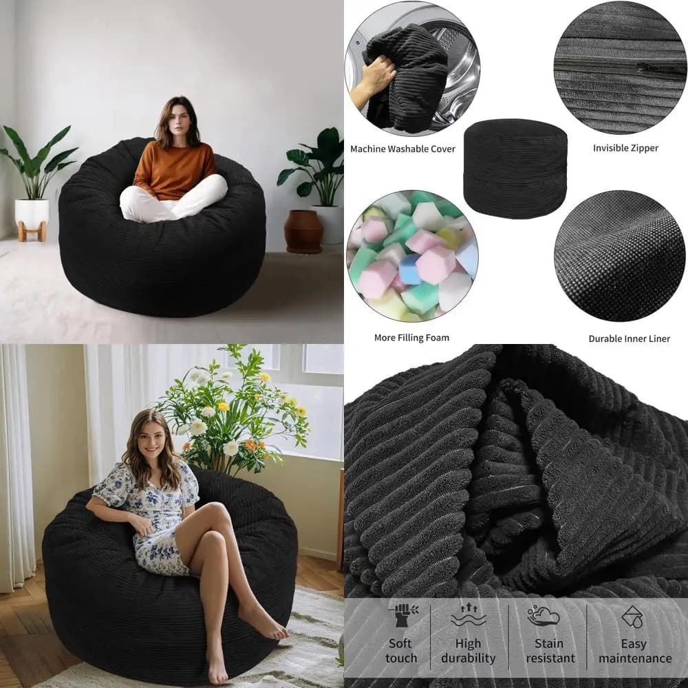Poltrona Sacco Oversize in Memory Foam ad Alto Rimbalzo per Adulti - Perfetta per Gaming, Lettura e Relax in Nero