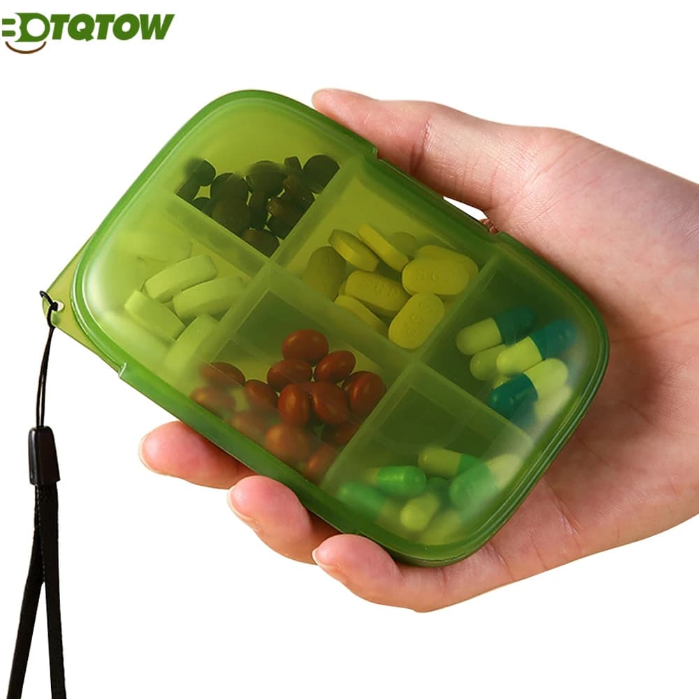 1PCS 6-Compartment Pill Organizer - Small Travel Pill Case for Vitamins & Medication - Portable Pocket-Sized Medicine Box