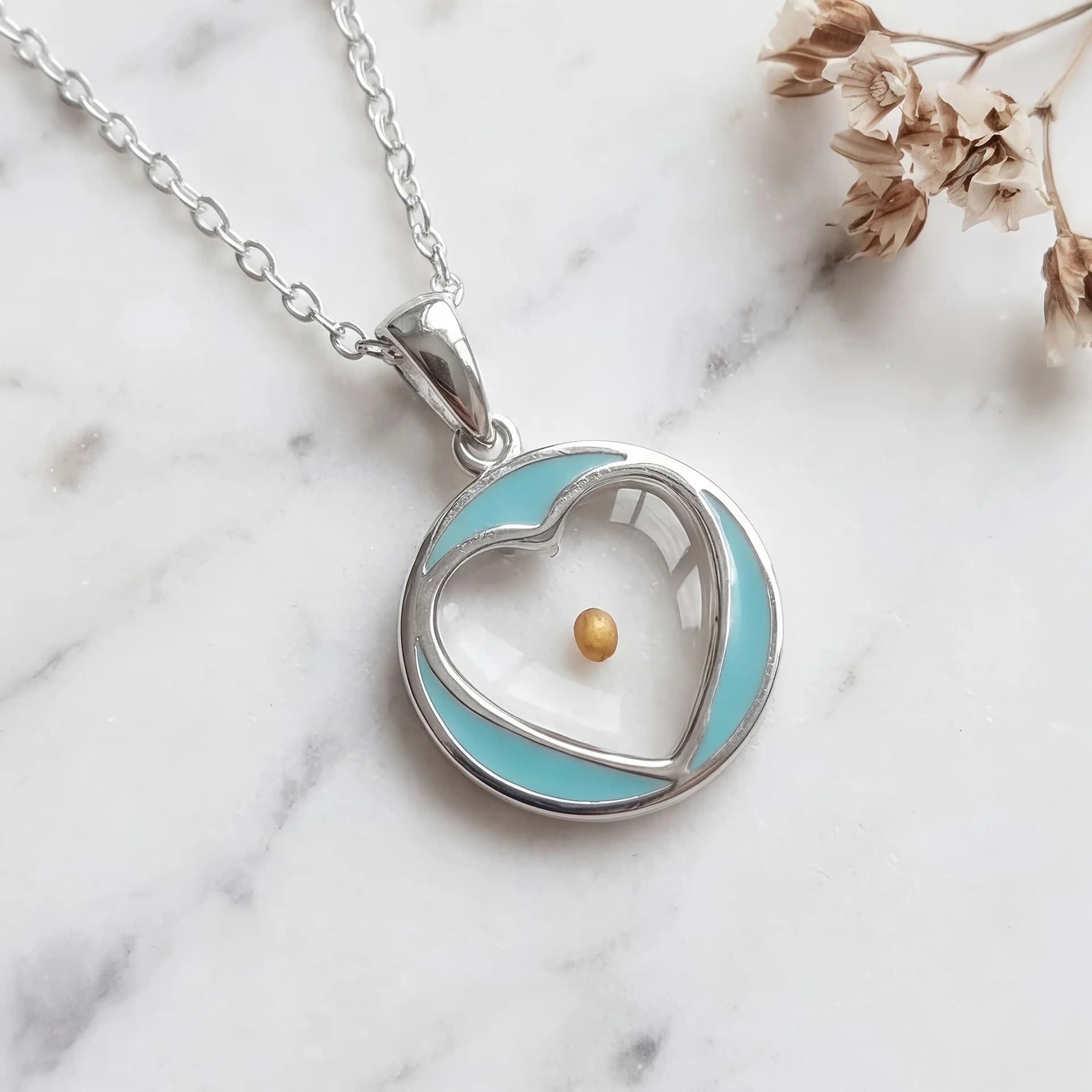 Lady Stainless Steel Mustard Seed Necklace, Faith Jewelry with Heart Pendant, Christian Religious Gift for Her