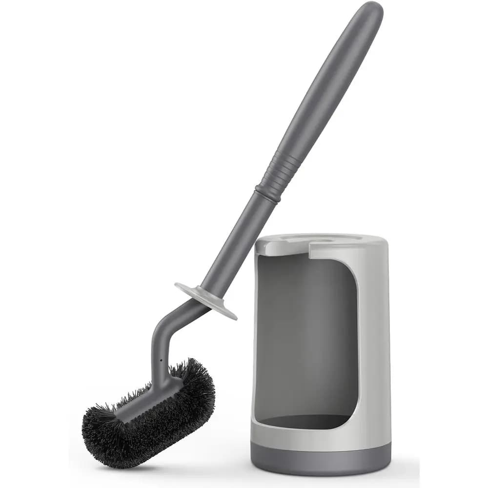 Set di spazzole per WC curve con supporto per una pulizia profonda e spazi ridotti - Ideale per bagni di camper, Grigio