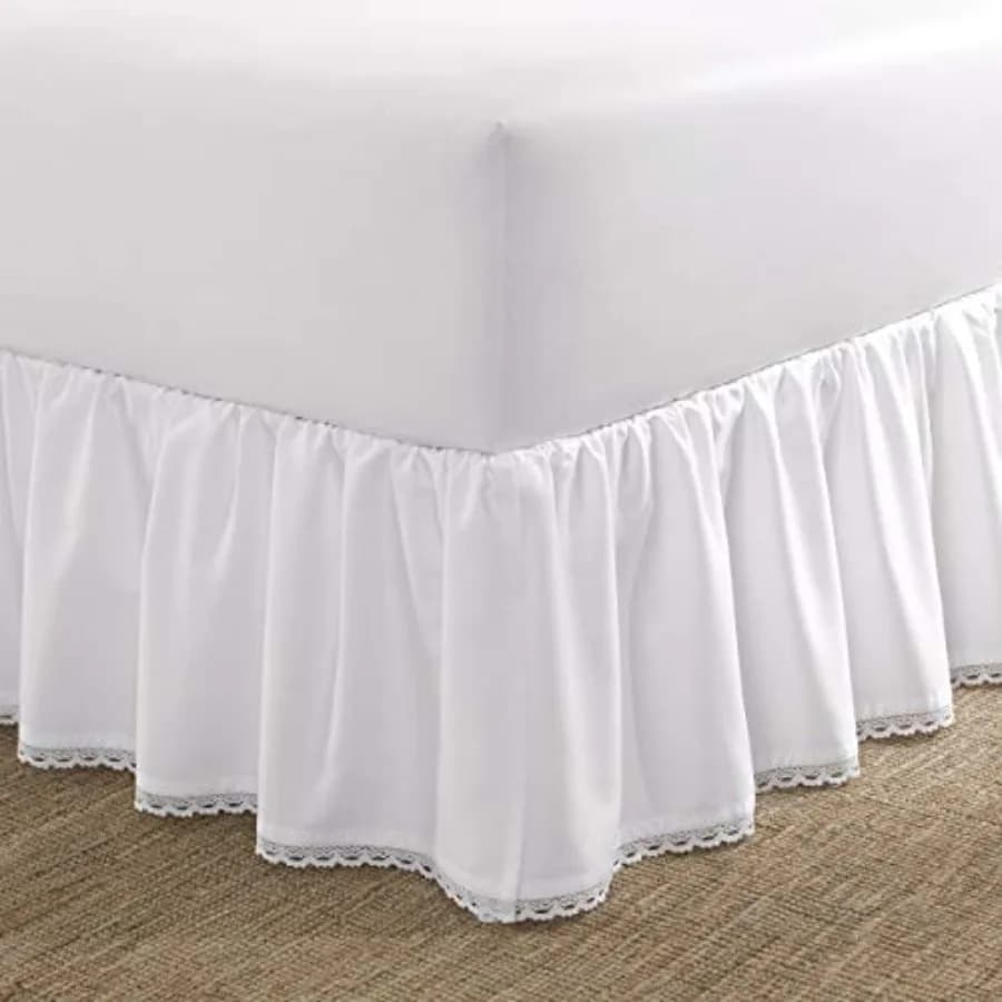 Size Bedskirt Soft and Smooth 100% Cotton Ruffled Bedding 220 Thread Count Bedding with Crochet Trim 14.5" Drop White