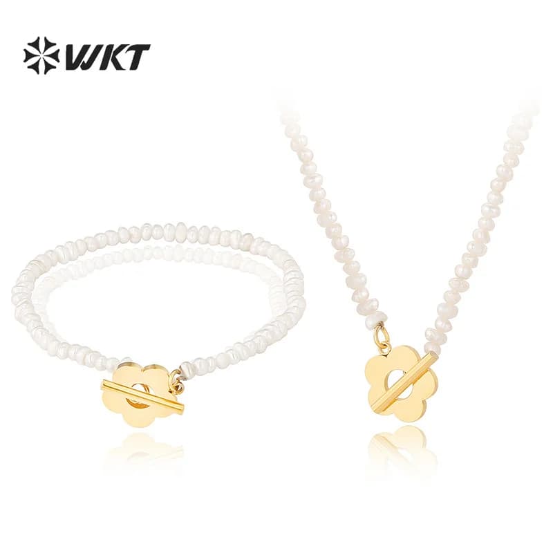 WT-MPB050 WKT Barocco Perla Catena Donna Primavera Nuovo Bracciale In Acciaio Inox Fiore Geometrico OT Fibbia Collana Choke All'ingrosso