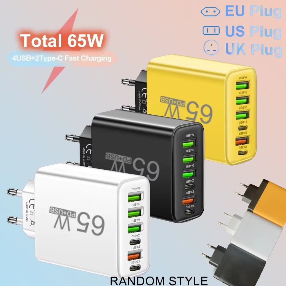 Caricatore USB 65W Adattatore di Ricarica Rapida per Xiaomi Samsung Huawei P70 iPhone - Caricabatterie da Viaggio per Telefoni Cellulari