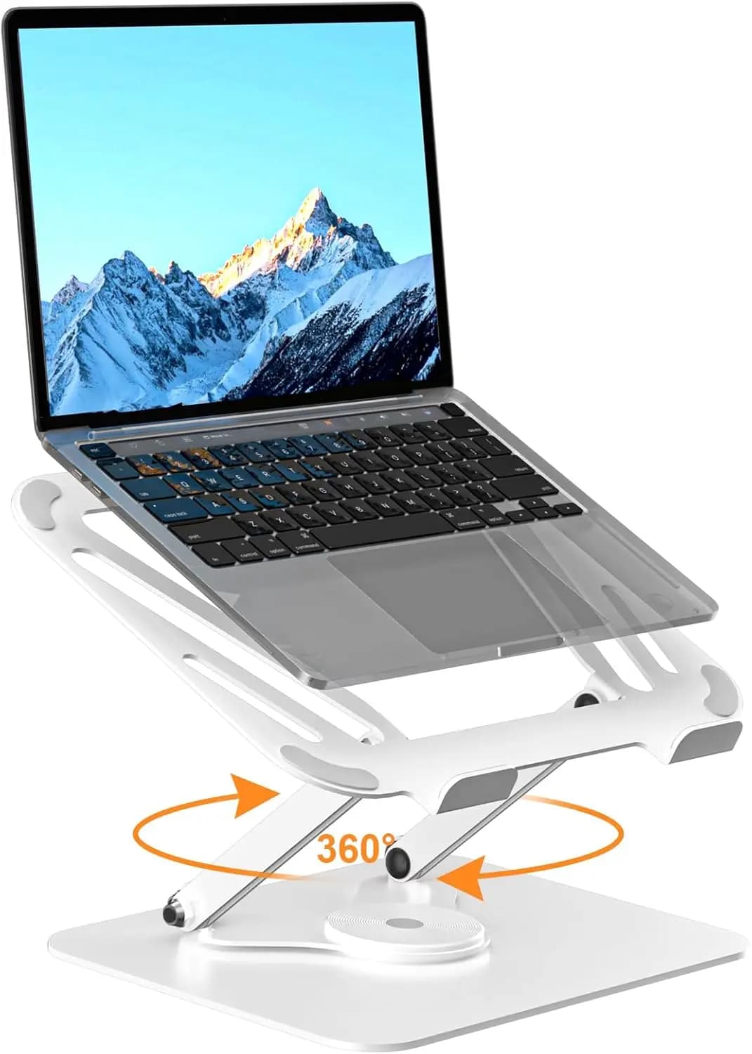 Supporto regolabile per laptop con rotazione a 360° ° Base Girevole, Supporto Ergonomico Pieghevole per Notebook da 11-17 Pollici, Stand da Scrivania Portatile in Bianco