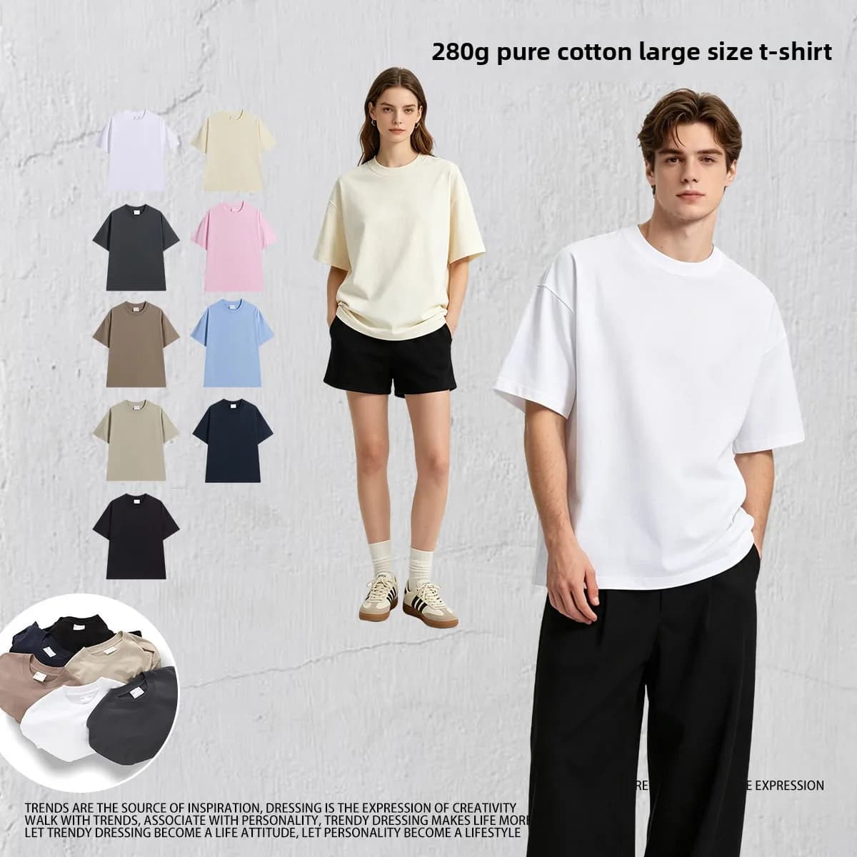 Mens 280 Gram Double Gauze Cotton Oversized Tee Dropped Shoulder Short Sleeve Pure White Three Needle T Shirt