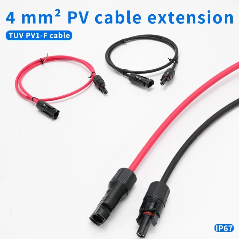 1 paio di cavi di prolunga a doppia estremità rossi e neri con connettori per sistemi di pannelli solari, cavi per pannelli solari da 4 mm², cavi fotovoltaici