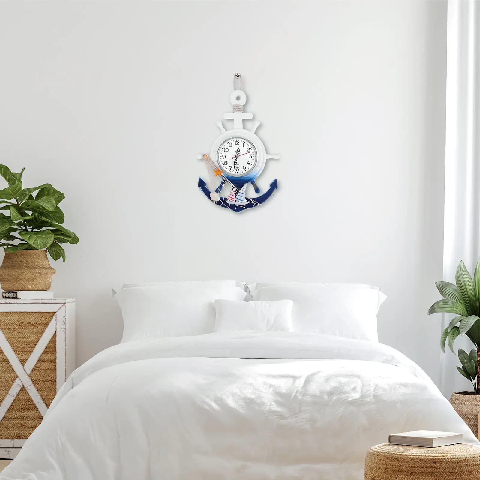 Orologio da Parete a Forma di Ancora, in Legno e Plastica, Stile Mediterraneo, Decorativo per Casa, Camera da Letto, Soggiorno