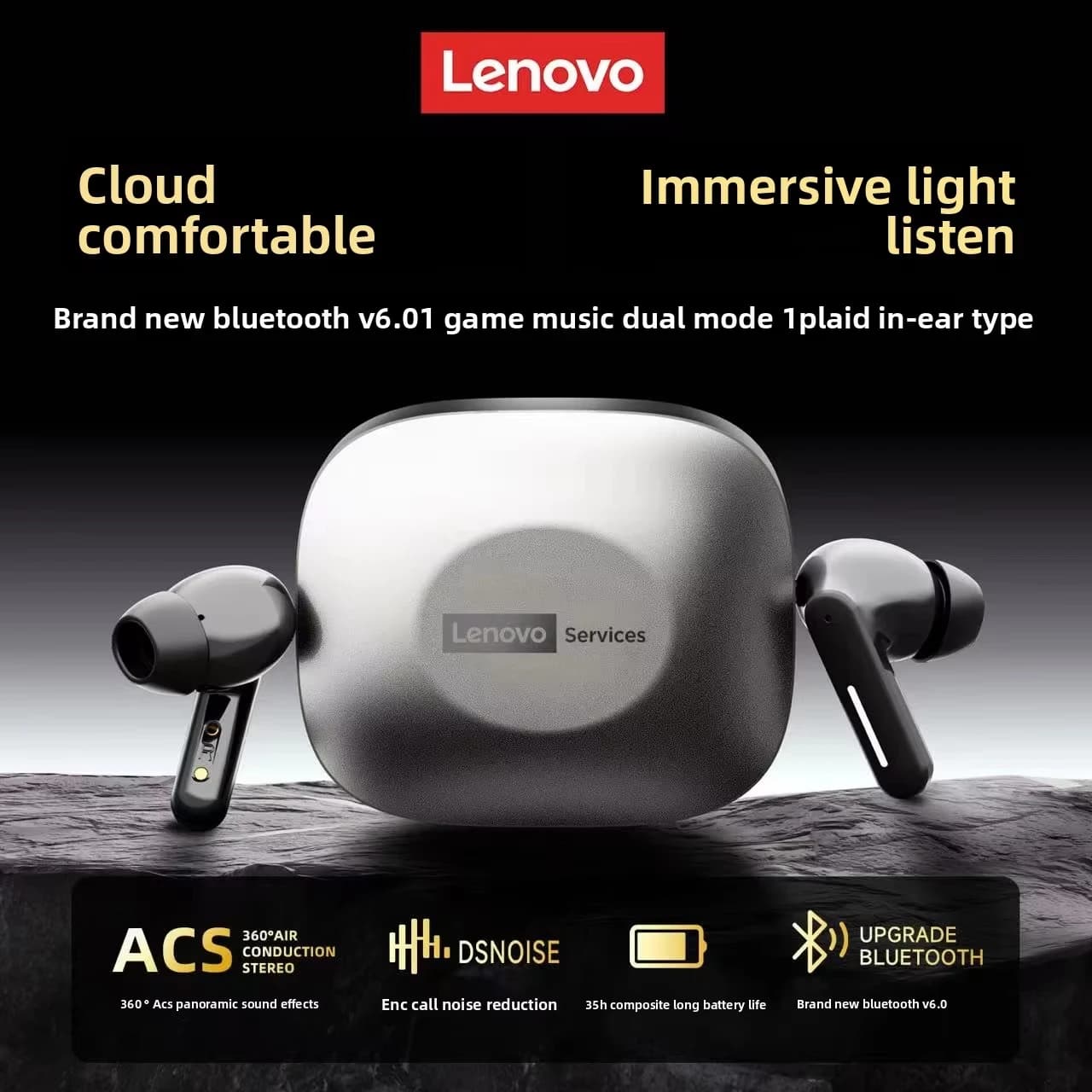 Lenovo LE209 TWS Auricolari wireless Bluetooth 6.0 In Ear Auricolari Stereo ENC Noise Cance Auricolari Batteria a lunga durata con microfono