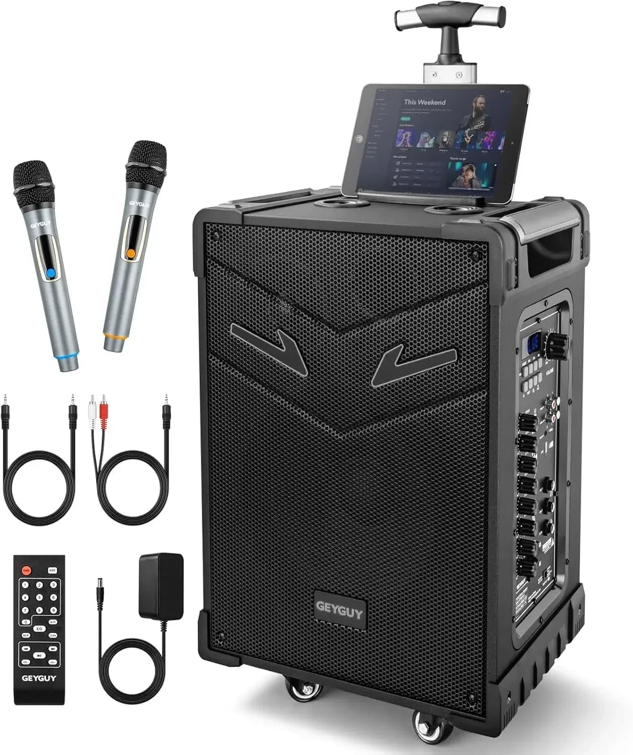 v GTSK10-3 Sistema PA portatile a 3 vie con microfoni wireless, subwoofer da 10'' Macchina per karaoke Bluetooth, altoparlante ricaricabile