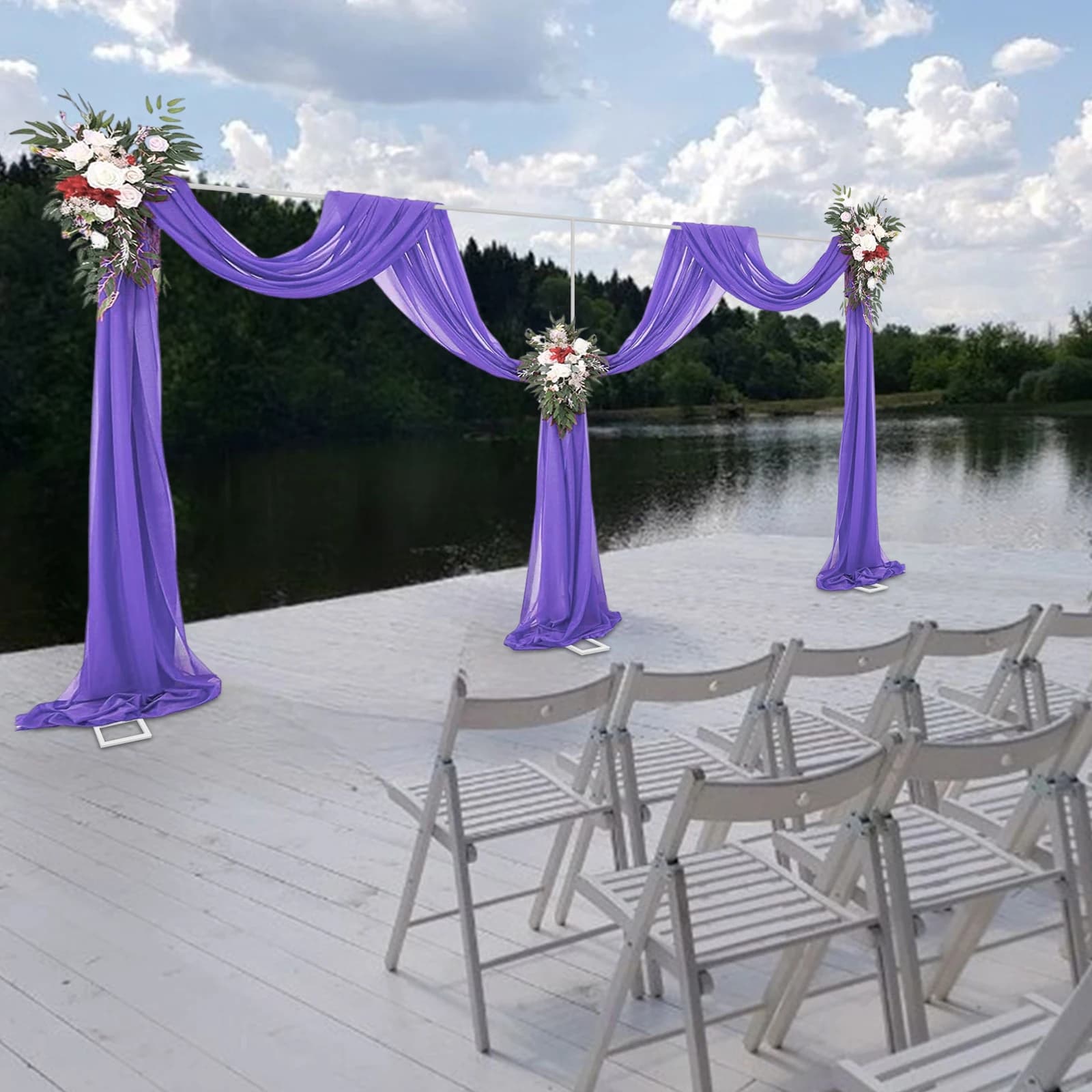 Arco Nuziale Argento 3x6m con Tubo Quadrato da 20mm, Connettore Telescopico da 1m e Piedi 50x23cm per Decorazioni Esterne
