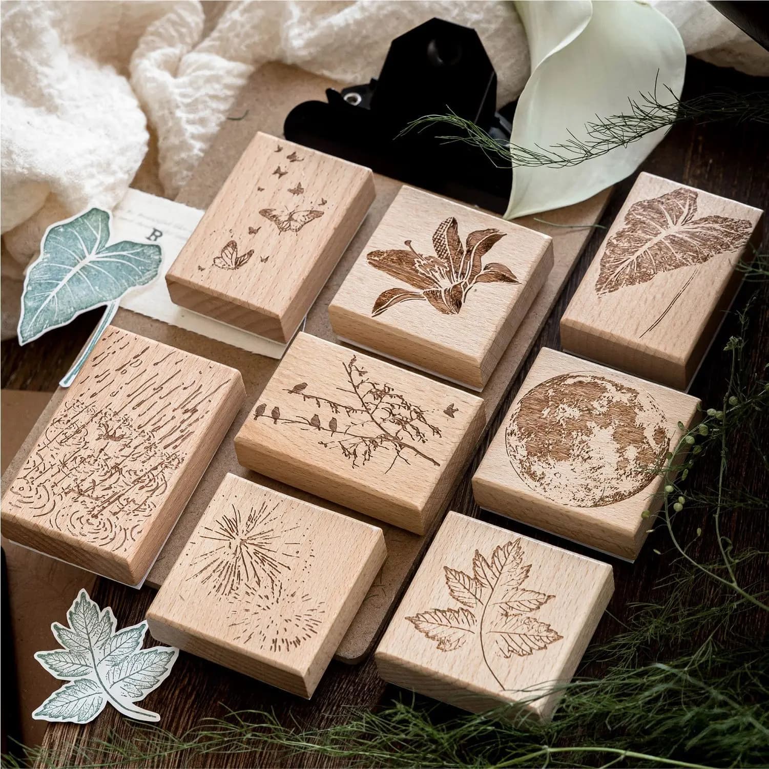 1pcs/1set Vintage Wooden Stamp DIY All things remain silent like a mystery Stamps Set for Journaling Making Painting Teaching