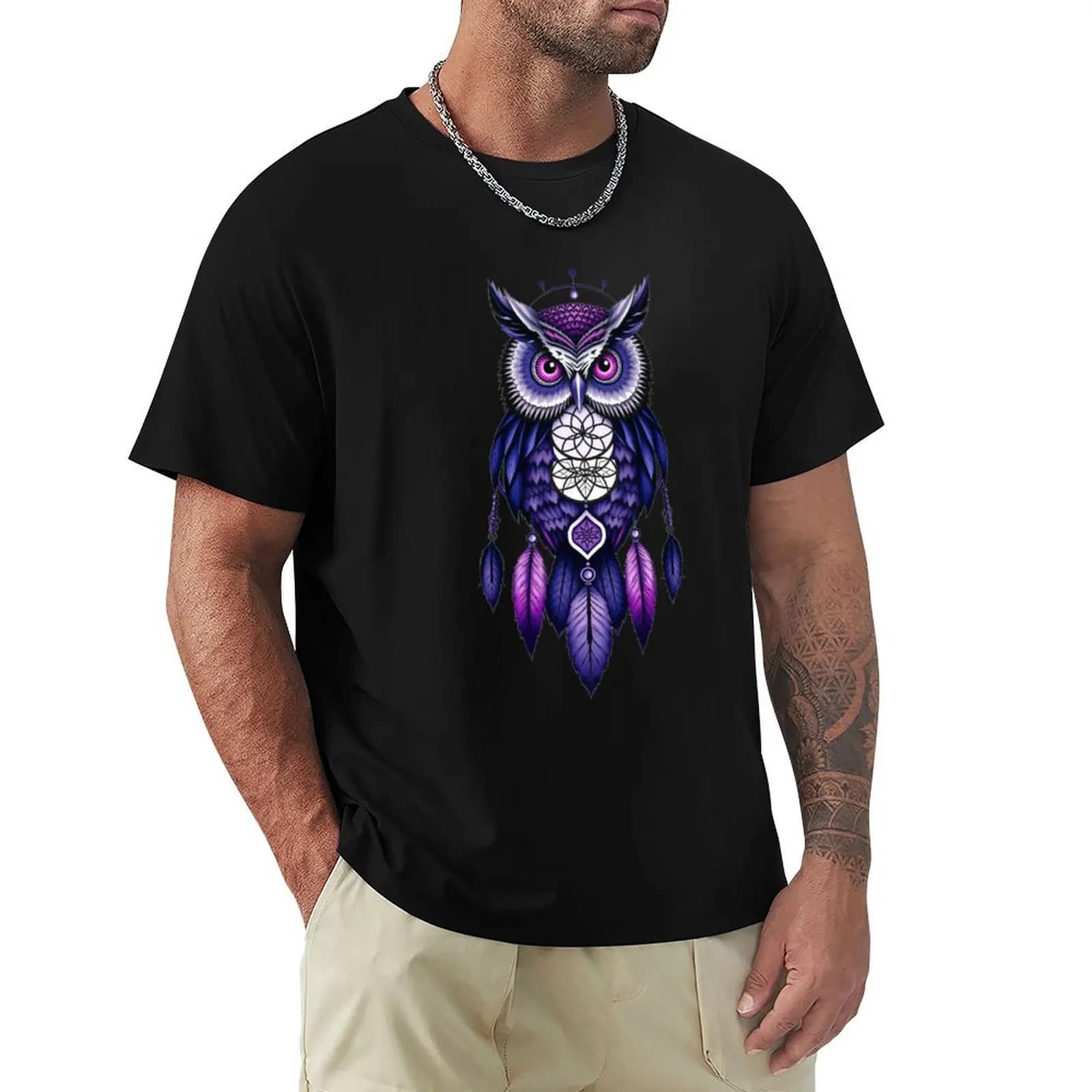Purple Dreamcatcher Owl T-Shirt cotton tshirt 100% T-Shirt