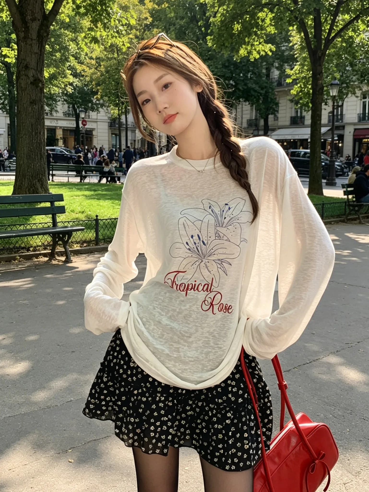 Loose Long Sleeve Printed T-Shirt Women's Summer New Style CottonLazy Style Sun Protection Coat Lightweight round Neck Top