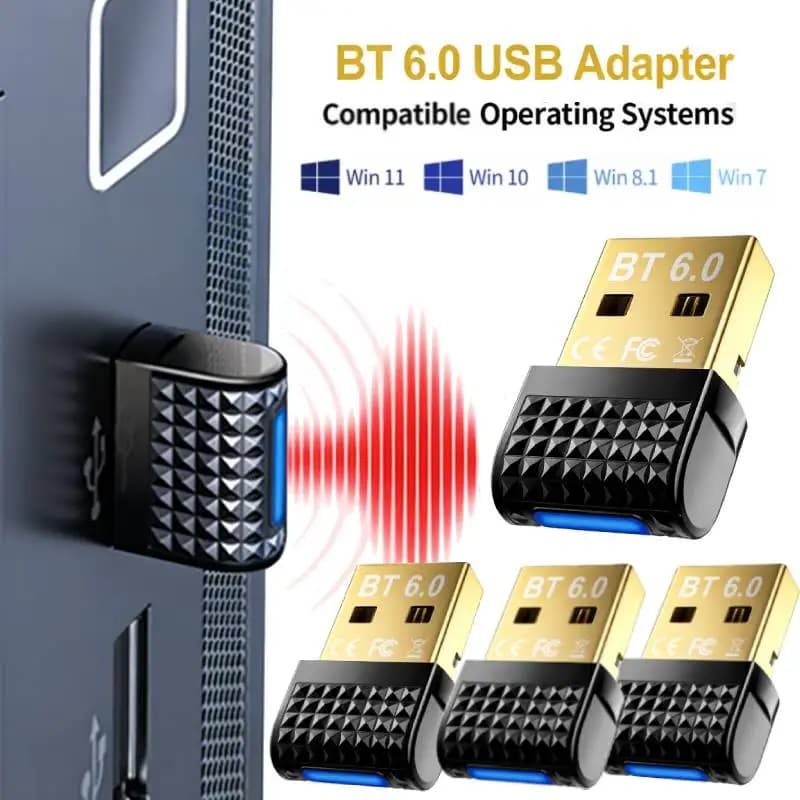 Bluetooth USB Adapter for PC, Dongle Bluetooth Receiver 6.0 EDR & BLE, Plug & Play for Windows 11/10/8.1/7 for Keyboard/Mouse