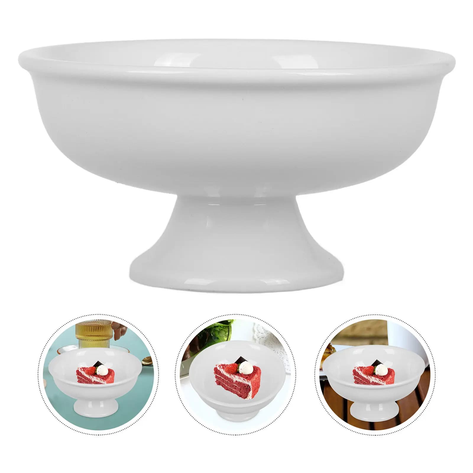 Sturdy White Ceramic Footed Dessert Bowl Elevated Pedestal Design for Ice Cream Snacks Dried Fruits Trifle Sherbet Luxury