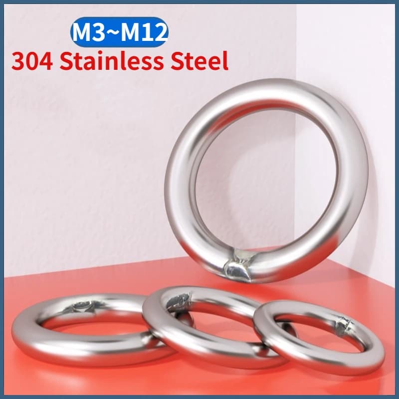 M3 M4 M5 M6 M8 M10 M12 304 Anelli circolari in acciaio inossidabile Soldati solidi O Ring Pet Pull Ring Rete da pesca Pull Anelli rotondi Gancio