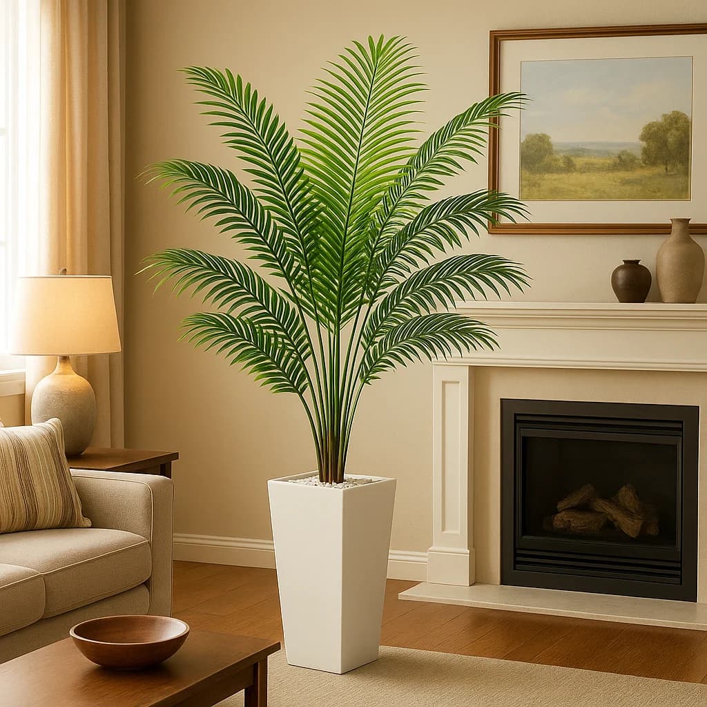 Palma artificiale Albero finto da 6 piedi con fioriera alta bianca, pianta finta alta da interno, pianta da pavimento con palma di areca tropicale finta in vaso, La