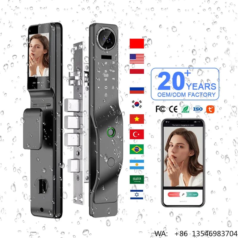 Ip65 3D Face Recognition Automatic Slim Tuya Smart Fingerprint Door Lock with Camera Smart Aluminum Sliding Door Smart Locks