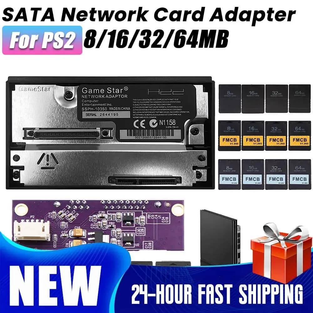 Adattatore per scheda di rete con interfaccia SATA da 1-5 pezzi per console di gioco PS2 SATA HDD Scheda di rete universale per console da 2,5/3,5 pollici SATA HDD