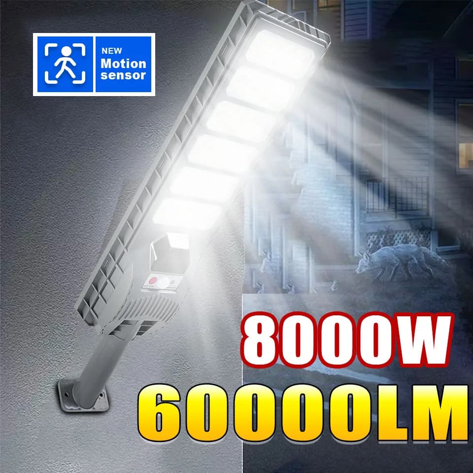 Lampada Solare LED da Esterno 600000LM 8000W con Sensore di Movimento, Luce Solare per Giardino e Strada
