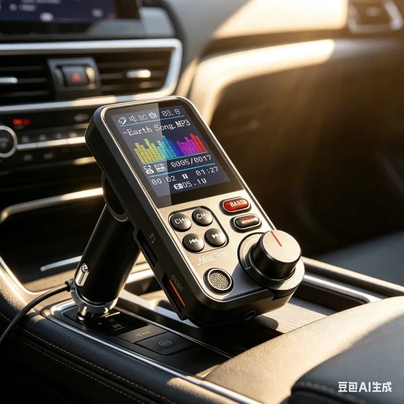Trasmettitore FM per Auto da 1,8 Pollici, Bluetooth Wireless, Caricatore QC3.0, Lettore Musicale con Regolazione Alti e Bassi
