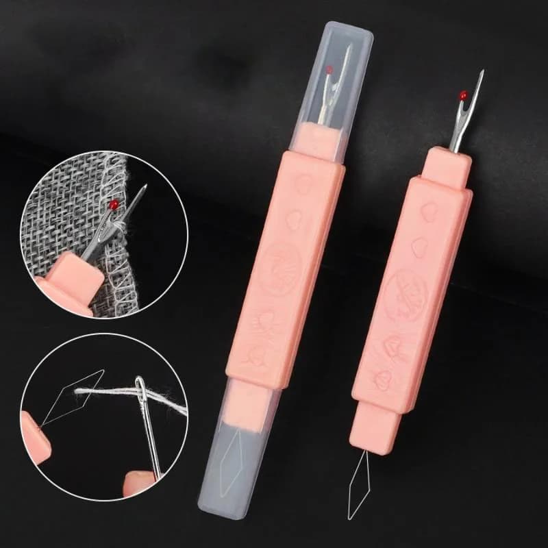 Portable 2 In 1 Sewing Needle Threader Seam Ripper Dual Purpose Sewing Tool Home Thread Cutter Double Head With Protective Cover