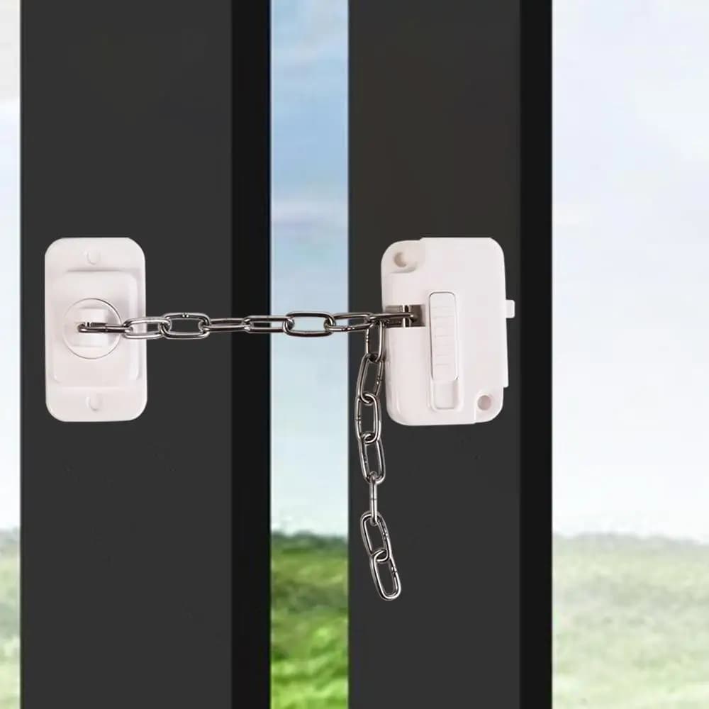 Adjustable Window Security Lock ABS Self Adhesive Window Frame Chain Lock Sturdy No Drilling Window Restrictor Home