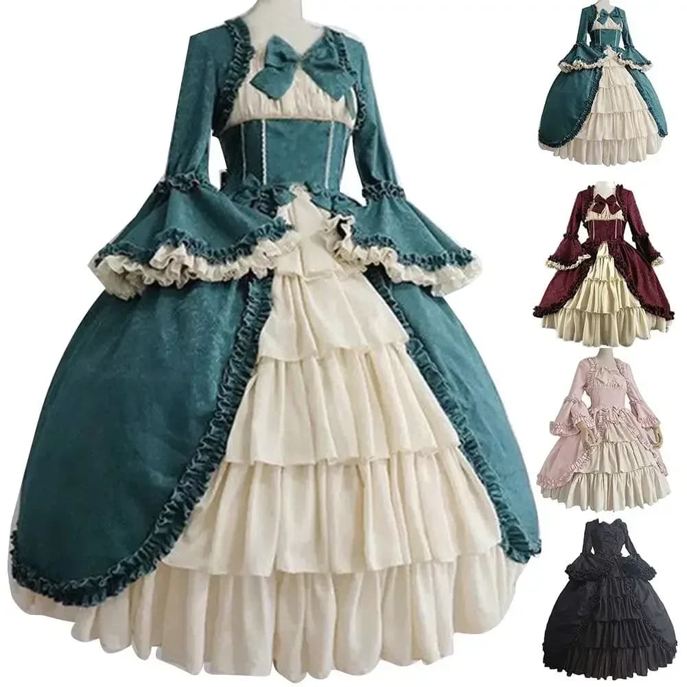 CosplayHalloween Victorian Dress Medieval Retro Dress Women's Gothic Court Dress Square Heel Waist Dress Dress with Bow Role Game